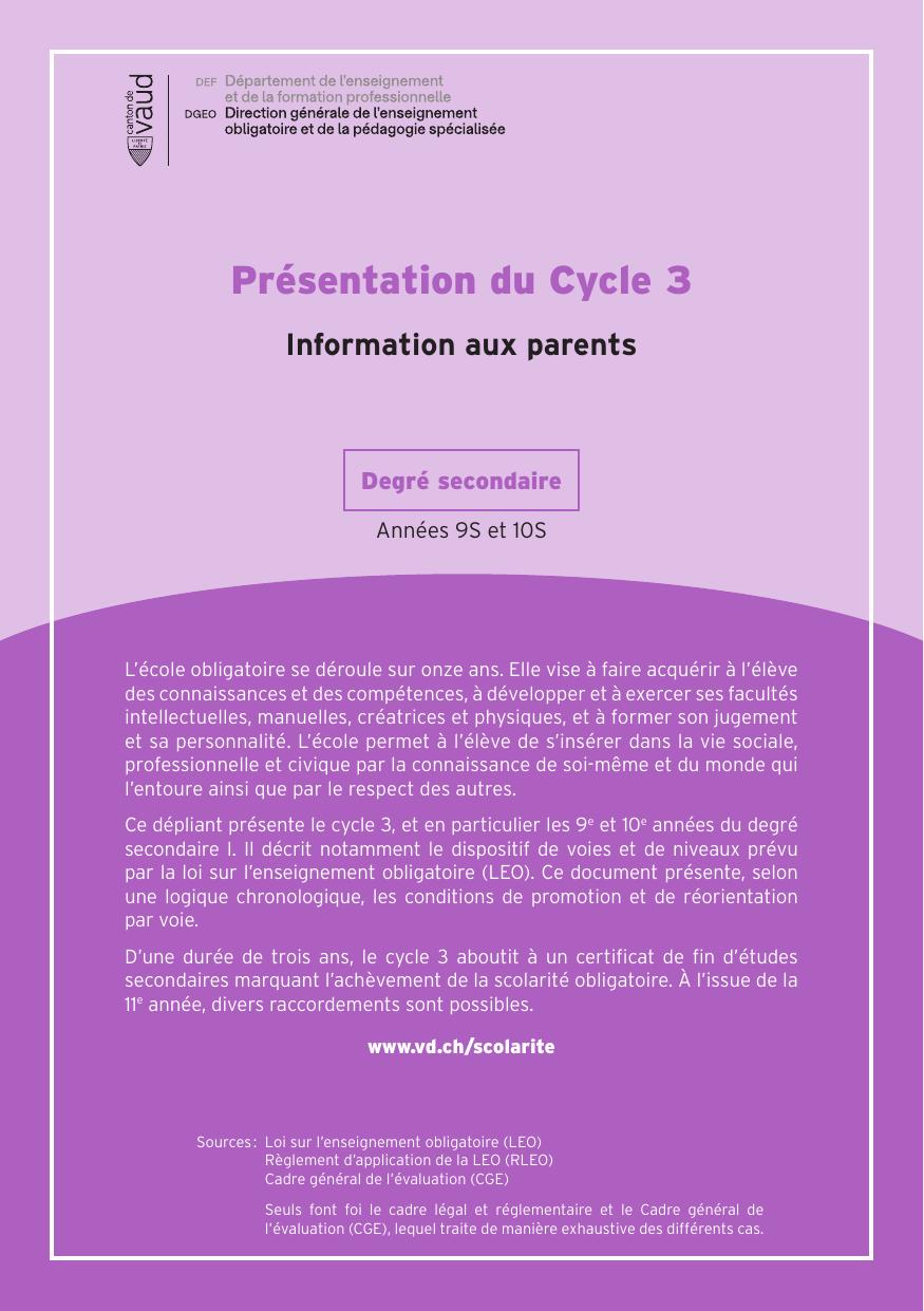 Présentation du Cycle 3