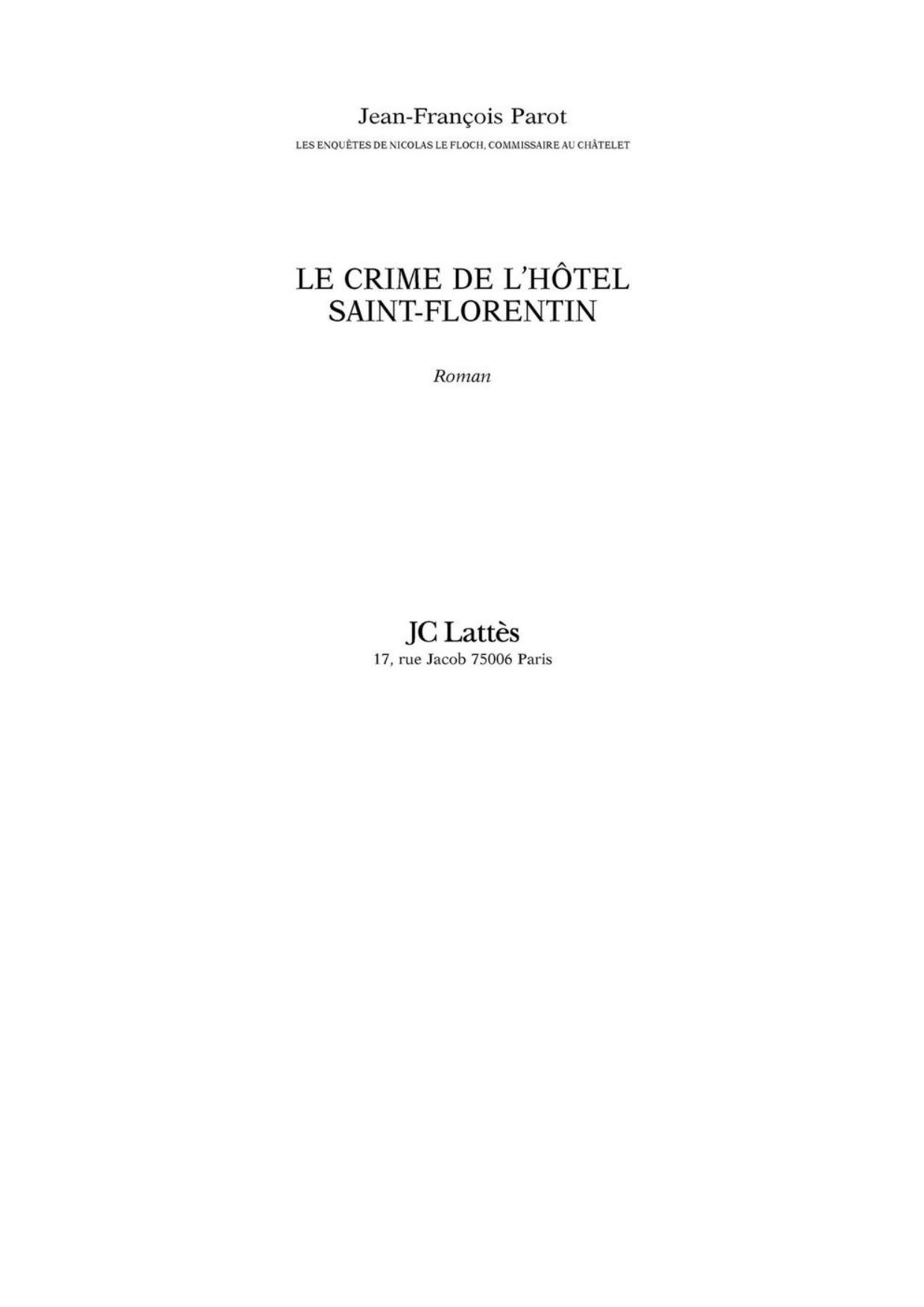 Le crime de l'hôtel saint-Florentin