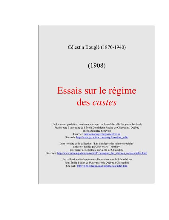 Essais sur le régime des castes - Célestin Bouglé