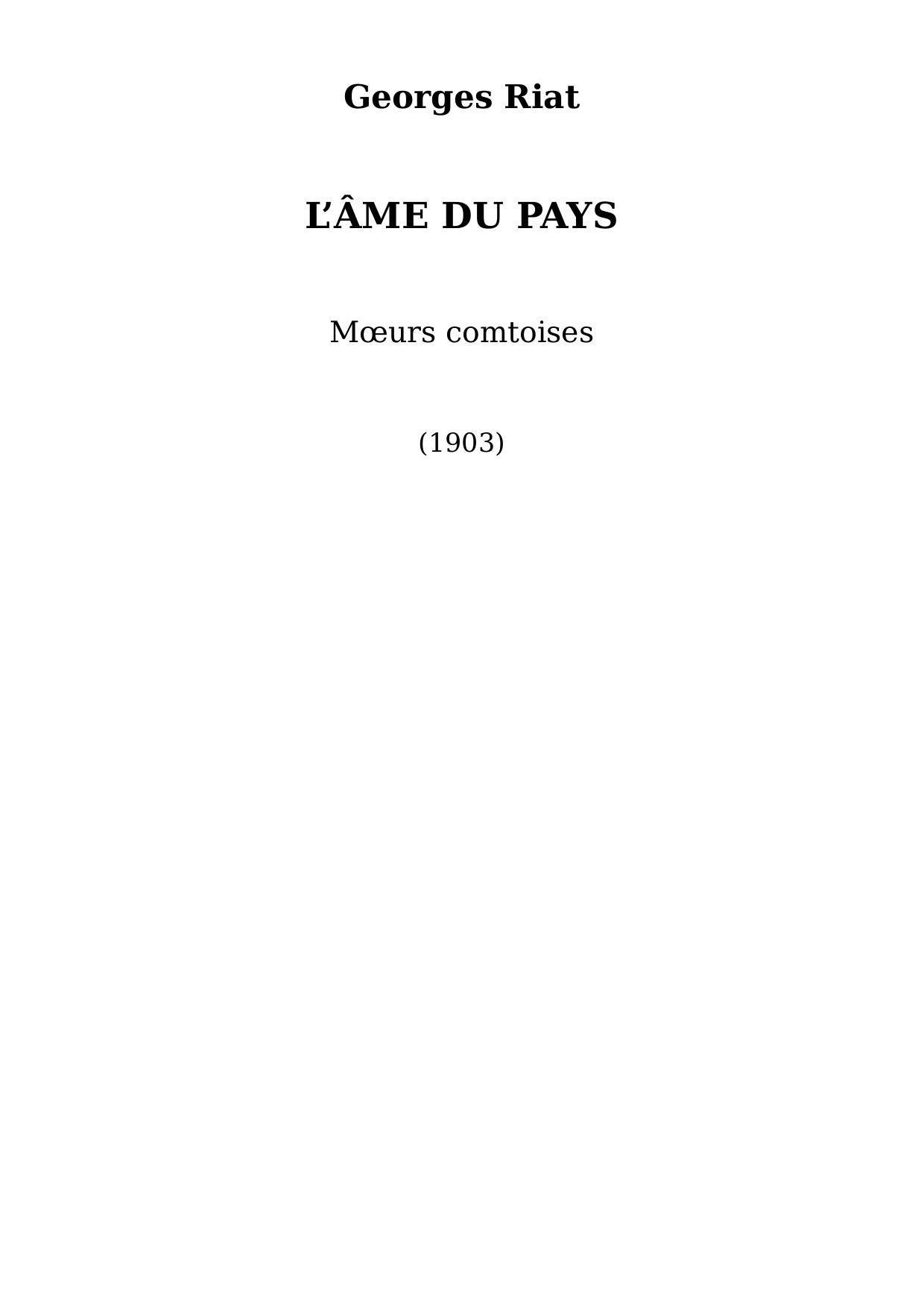 L'Âme du pays (Mœurs comtoises)