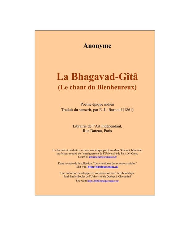 La Bhagavad-Gîtâ (Le Chant du Bienheureux)