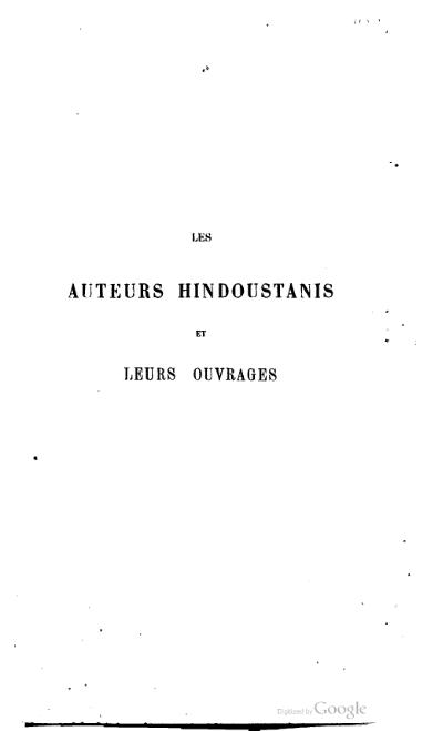 Les Auteurs hindoustanis et leurs ouvrages