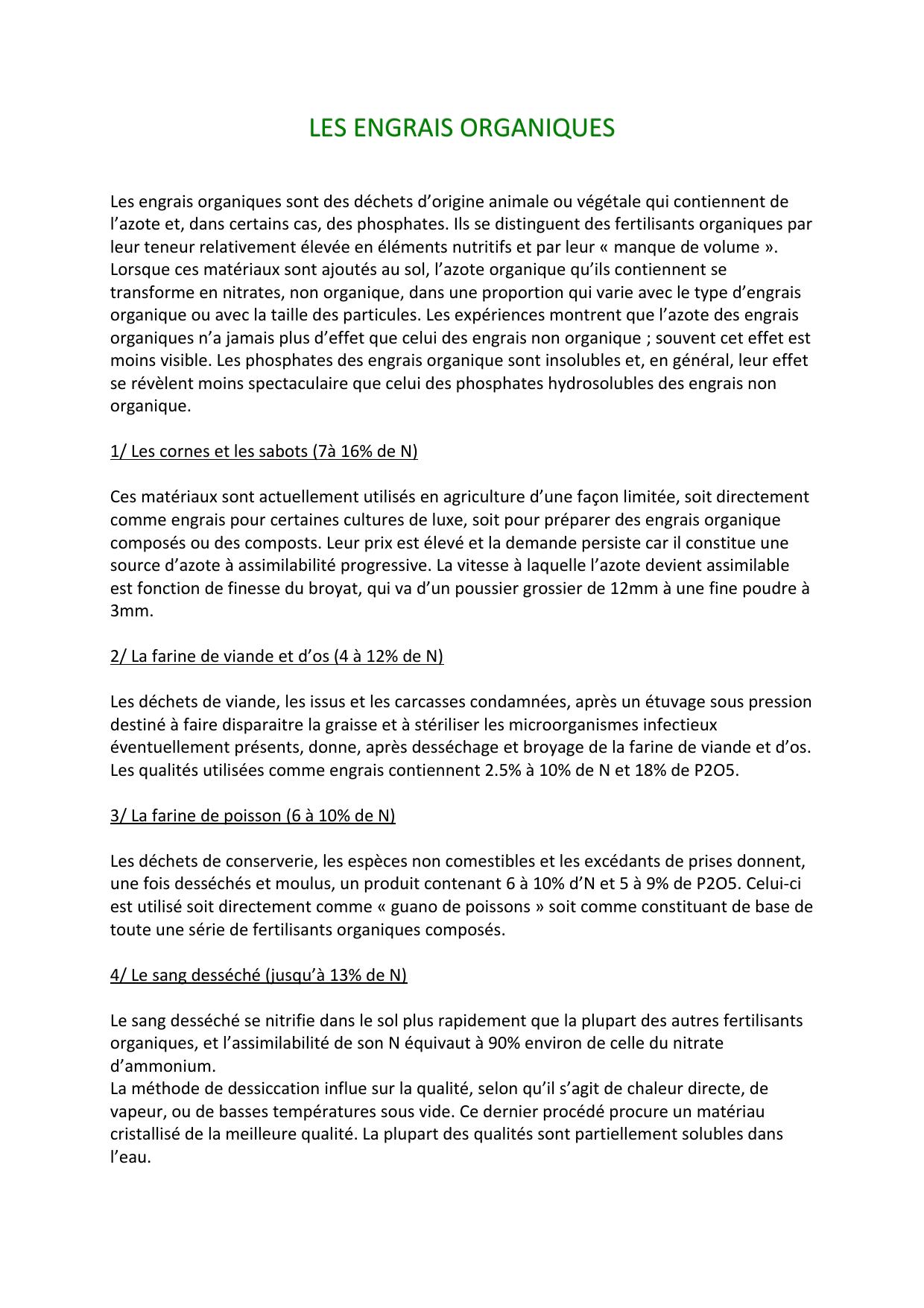Les engrais organiques