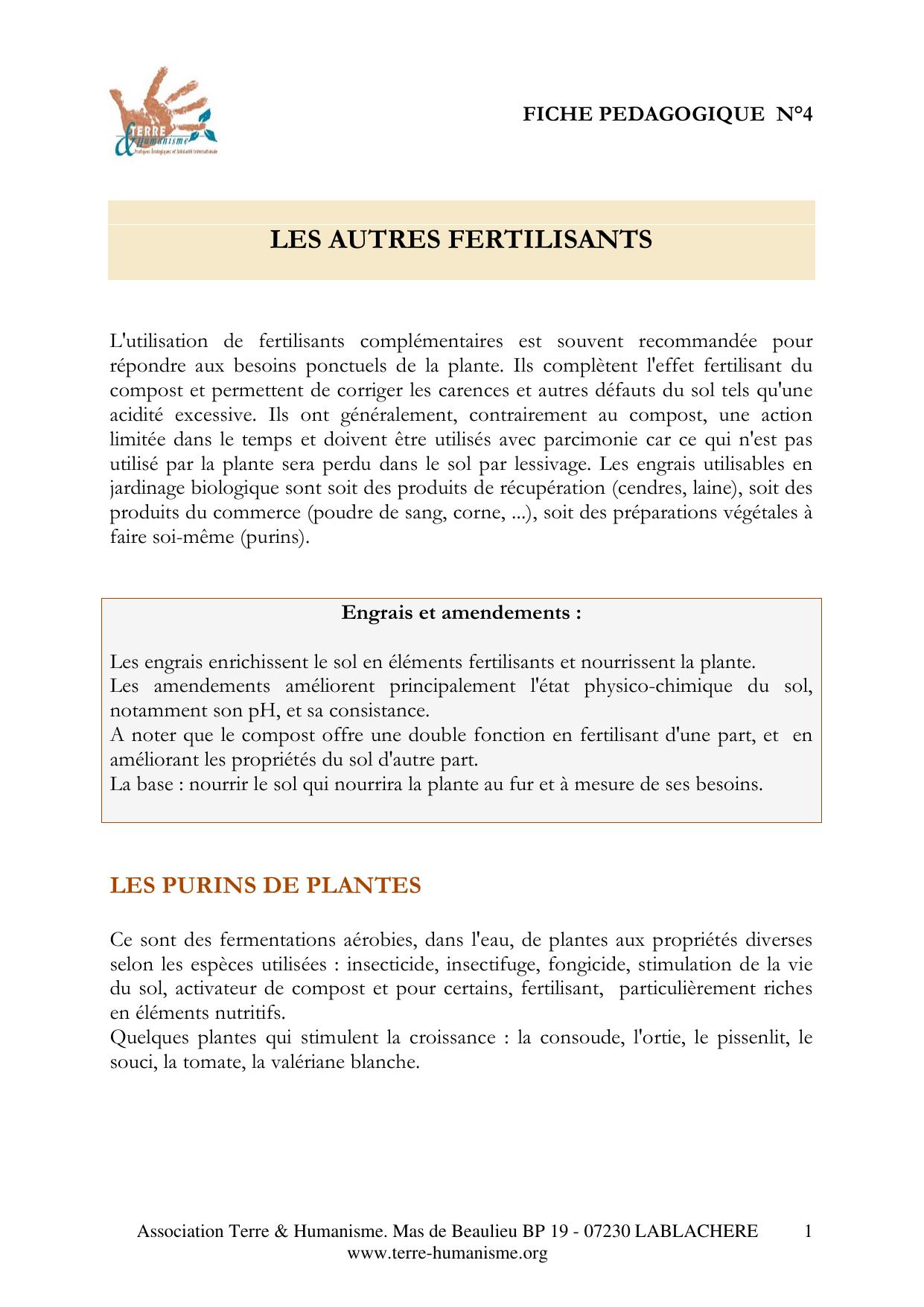 Fiche n°4 Les autres fertilisants