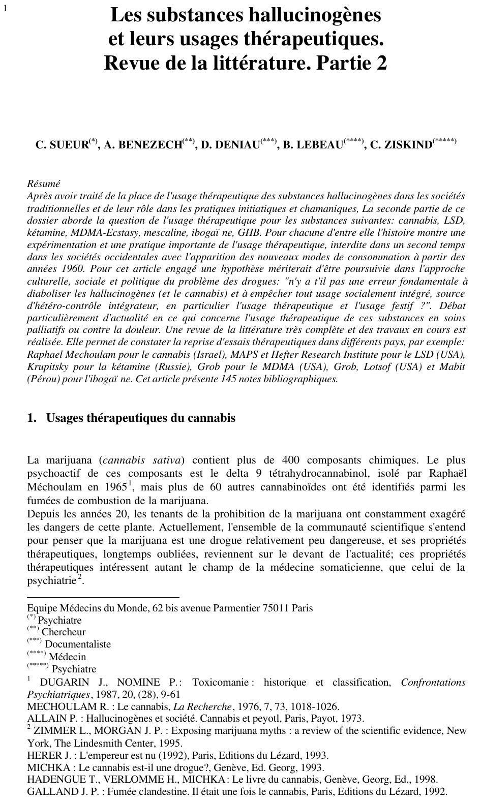 les substances hallucinogenes et leurs usages therapeuthiques part 2