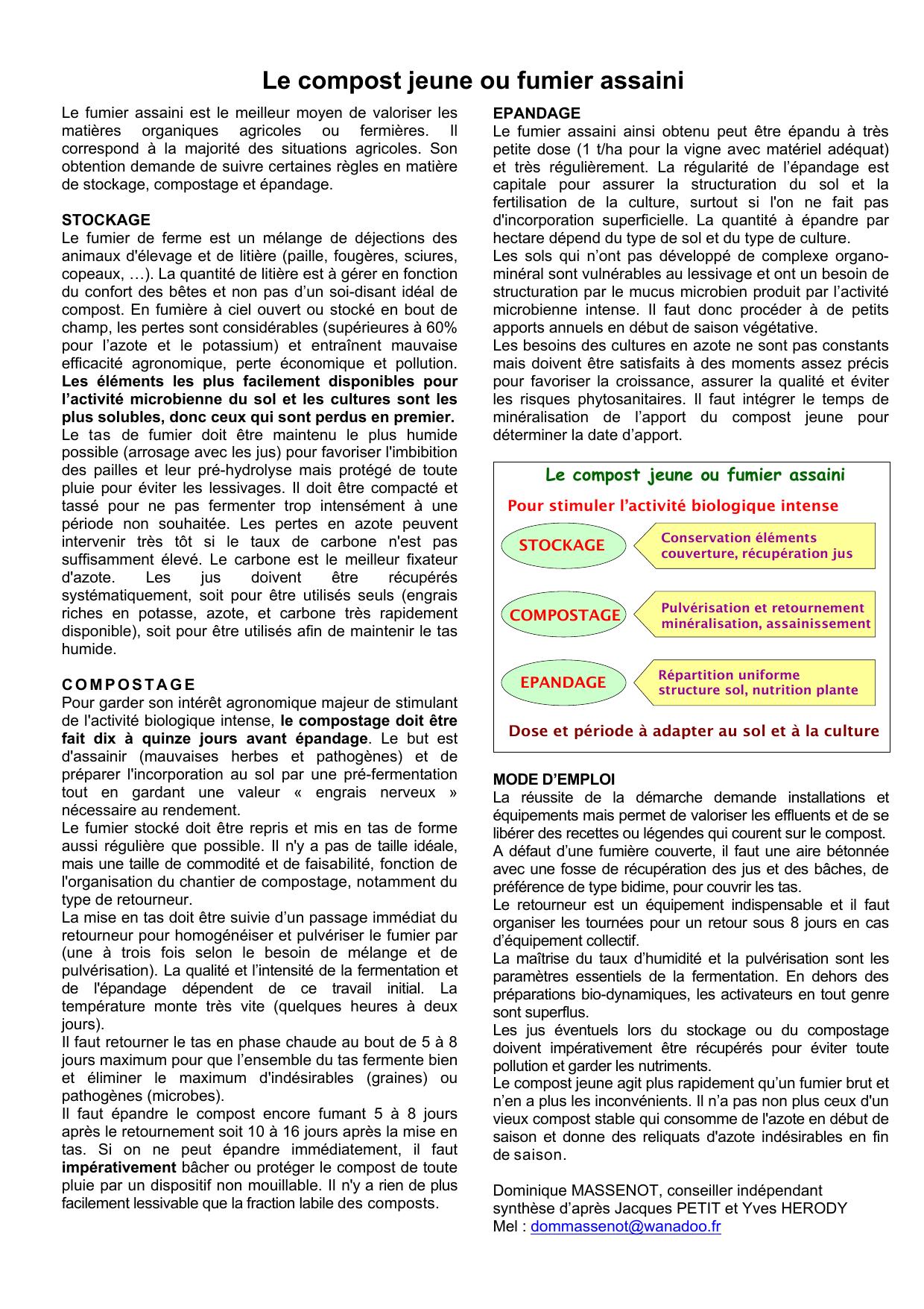 Le compost jeune ou fumier assaini