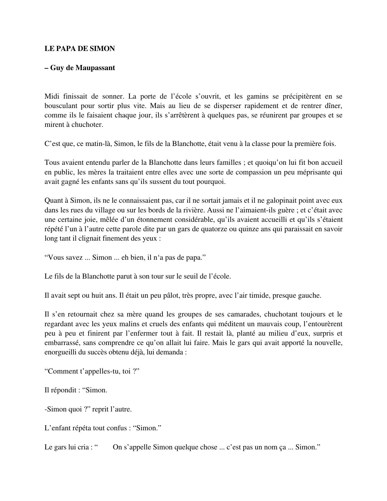 Maupassant (de) Guy-Le papa de Simon