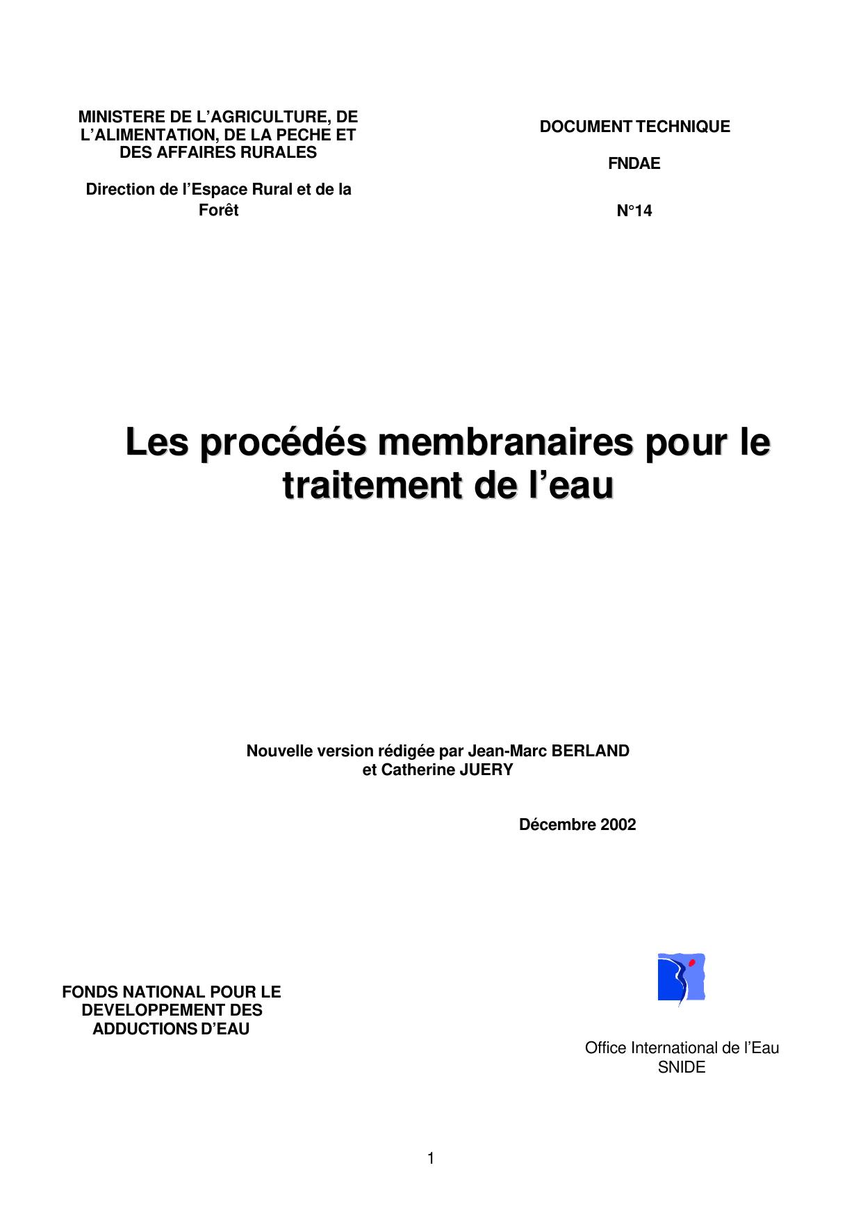 Les procédés membranaires pour le traitement de l'eau