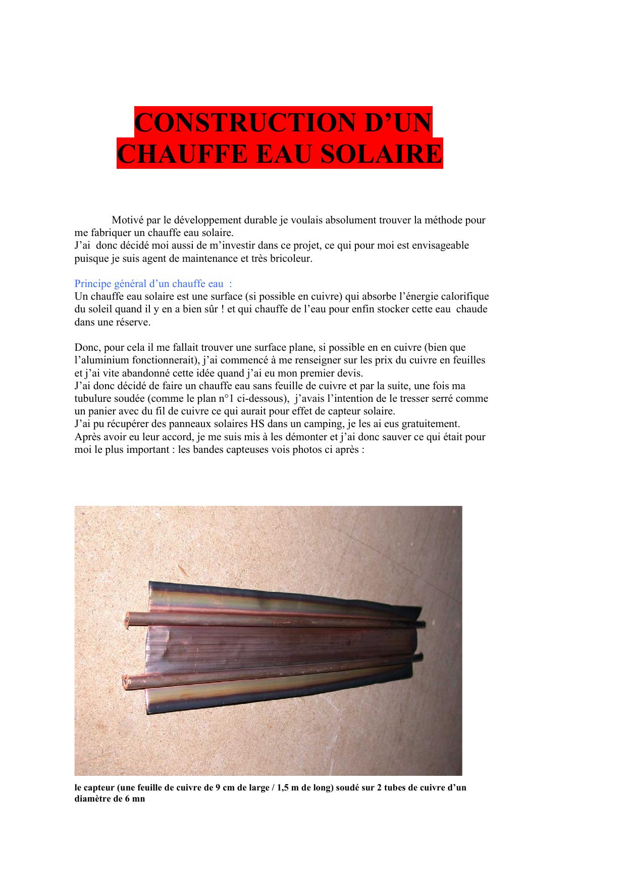 CONSTRUCTION D’UN CHAUFFE EAU SOLAIRE